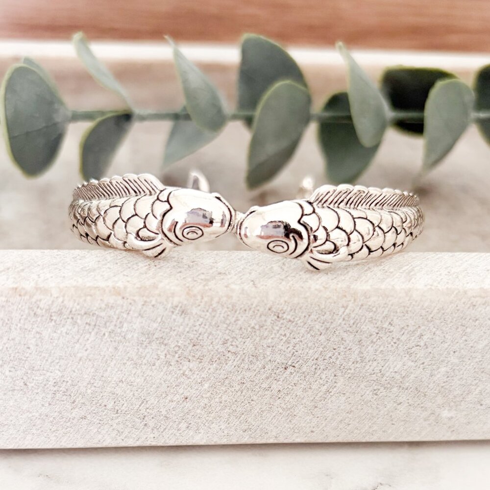 925 Sterling Silver Cuff Bracelet Fish Bracelet Bangle Bracelet - Picture 1 of 8
